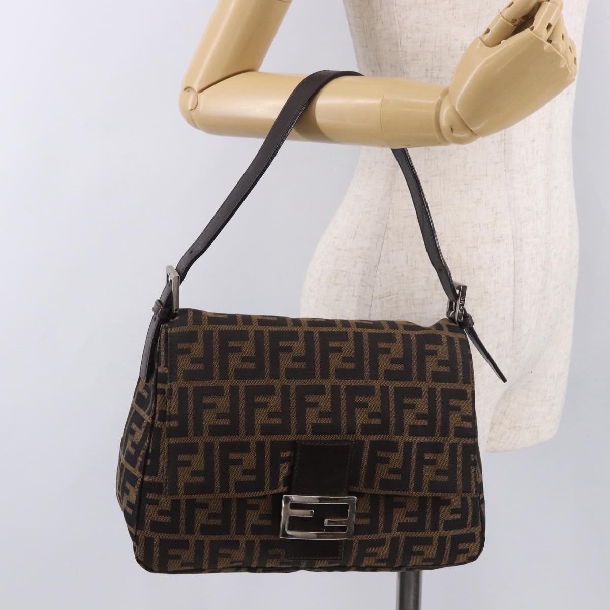 FENDI Zucca Canvas Mamma Baguette Shoulder Bag Black Brown Auth 190109SAV