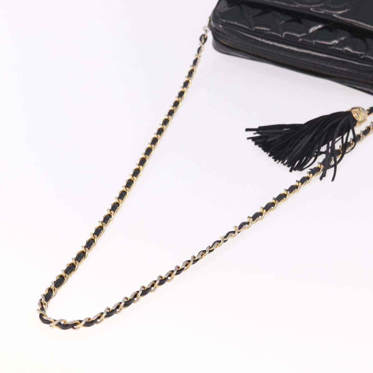 CHANEL Matelasse Chain Shoulder Bag Patent leather Black Gold CC Auth 190111A