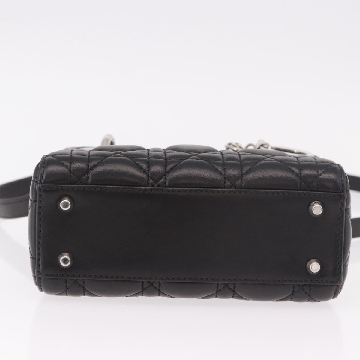 Christian Dior Cannage Mini Hand Bag Lamb Skin 2way Black Silver Auth 190113A