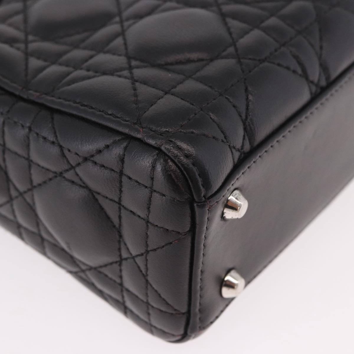 Christian Dior Cannage Mini Hand Bag Lamb Skin 2way Black Silver Auth 190113A