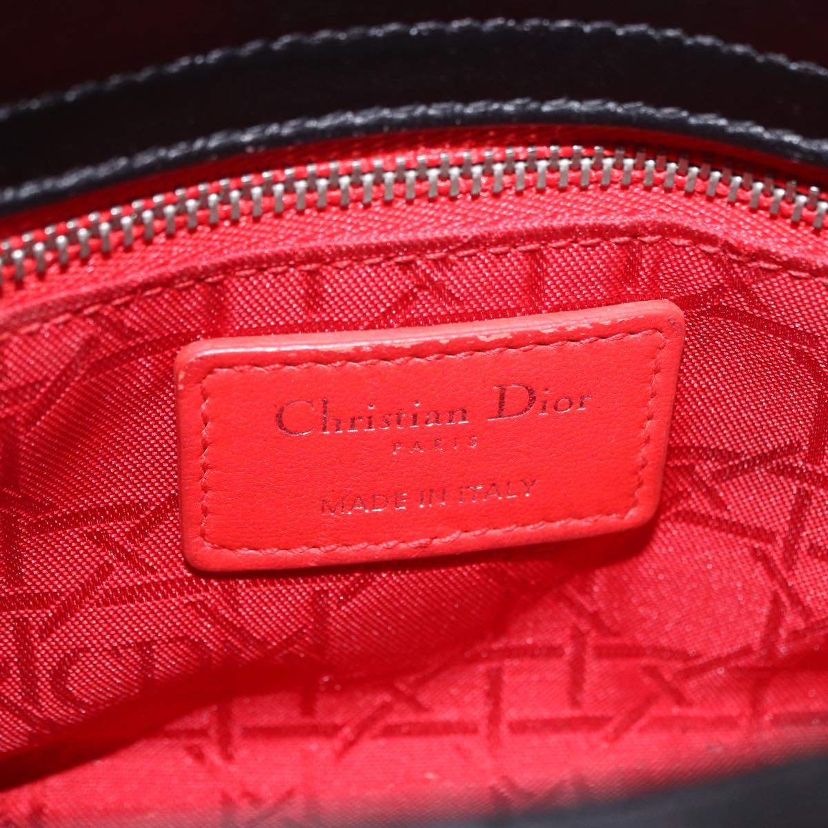 Christian Dior Cannage Mini Hand Bag Lamb Skin 2way Black Silver Auth 190113A