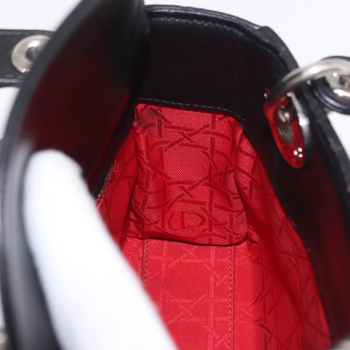 Christian Dior Cannage Mini Hand Bag Lamb Skin 2way Black Silver Auth 190113A