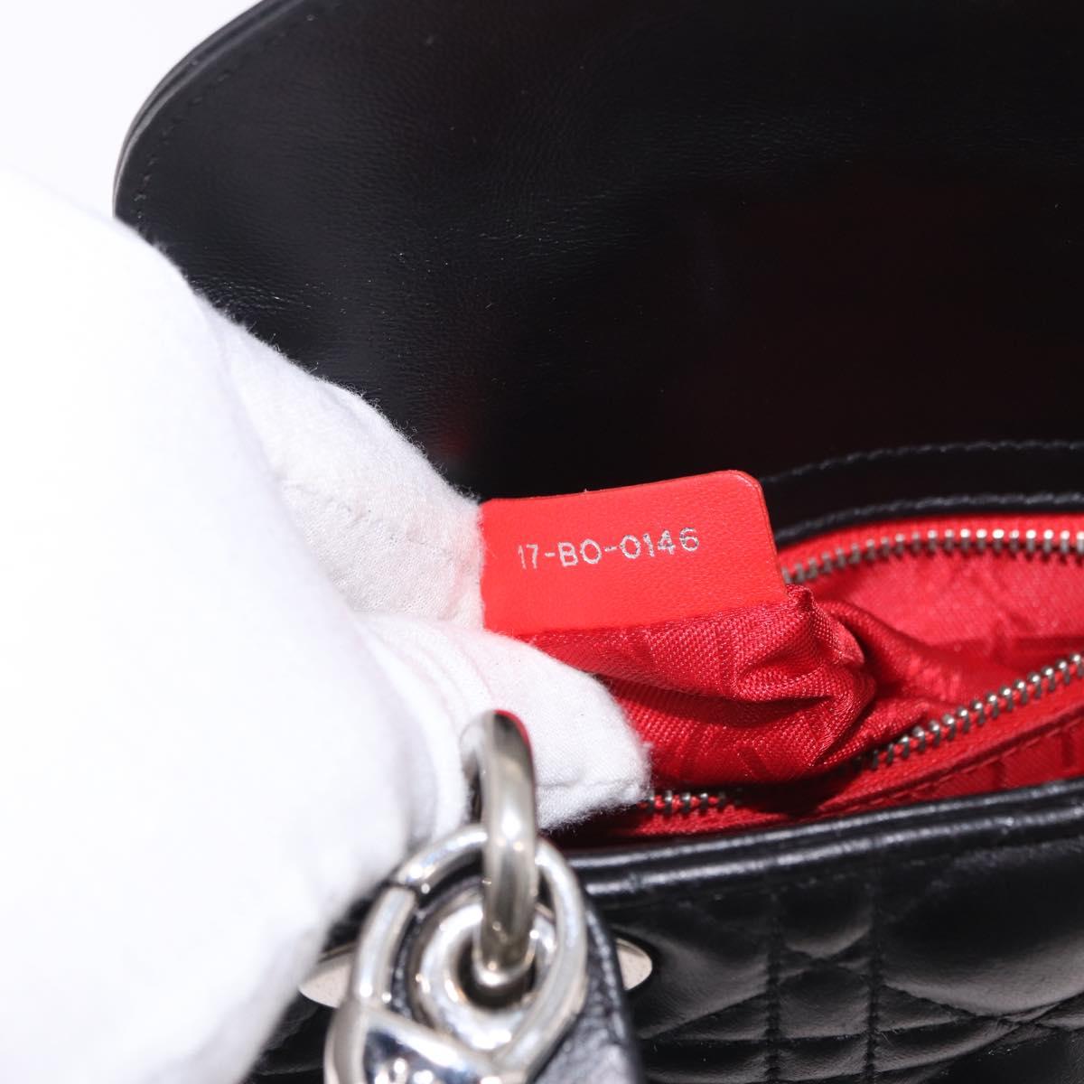 Christian Dior Cannage Mini Hand Bag Lamb Skin 2way Black Silver Auth 190113A