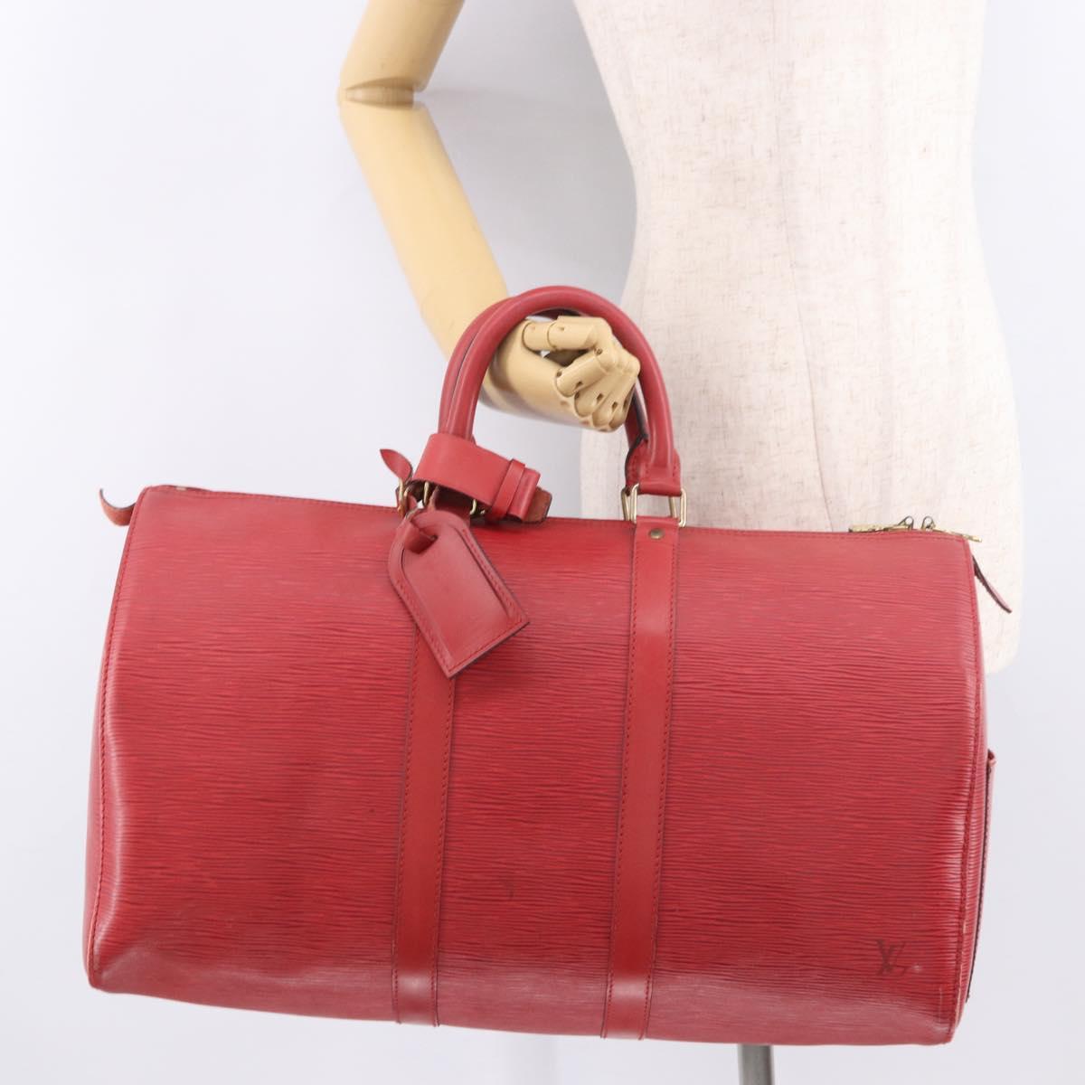 LOUIS VUITTON Epi Keepall 50 Boston Bag Red M42967 LV Auth 190116A