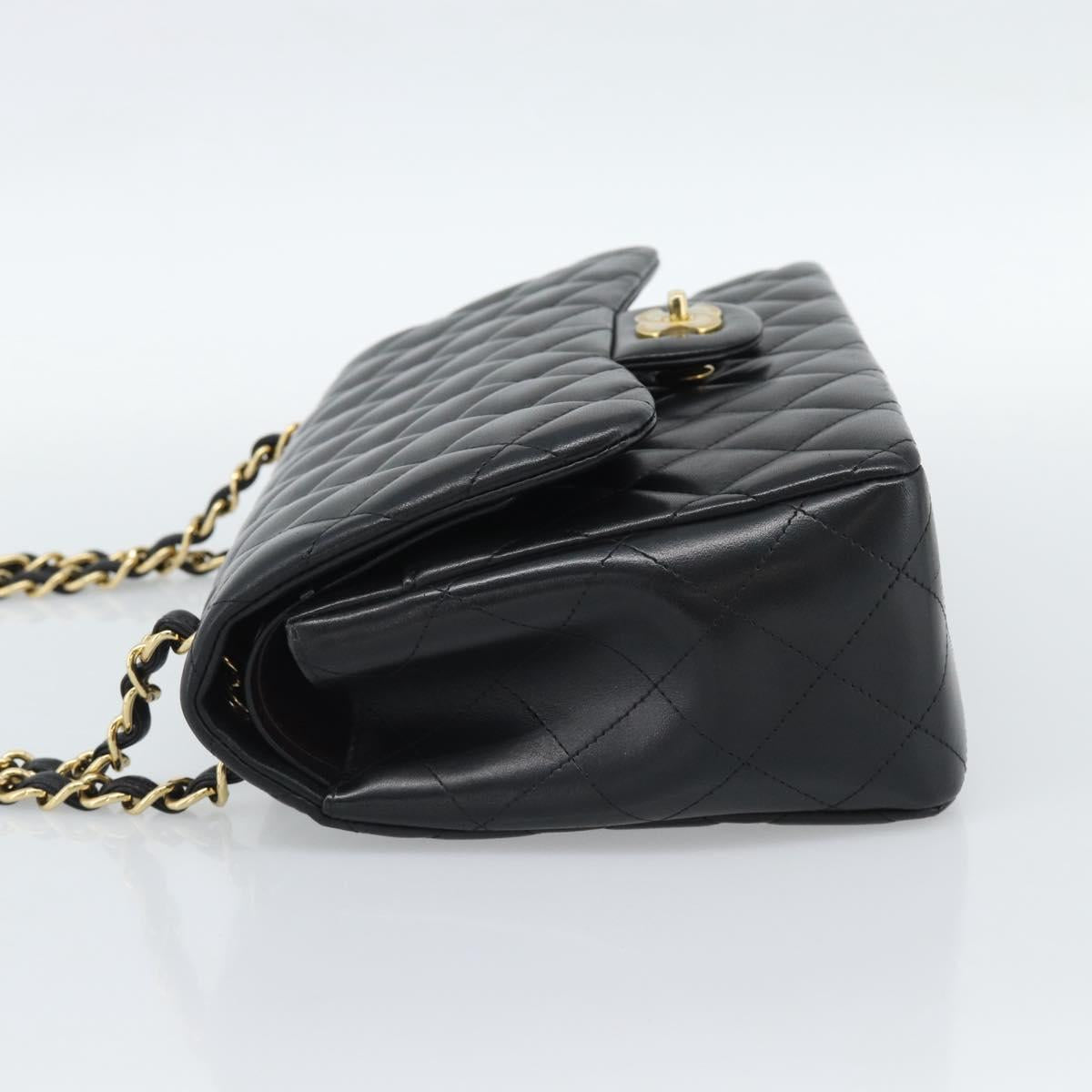 CHANEL Matelasse 30 Chain Shoulder Bag Lamb Skin Gold Black CC Auth 190118SAM