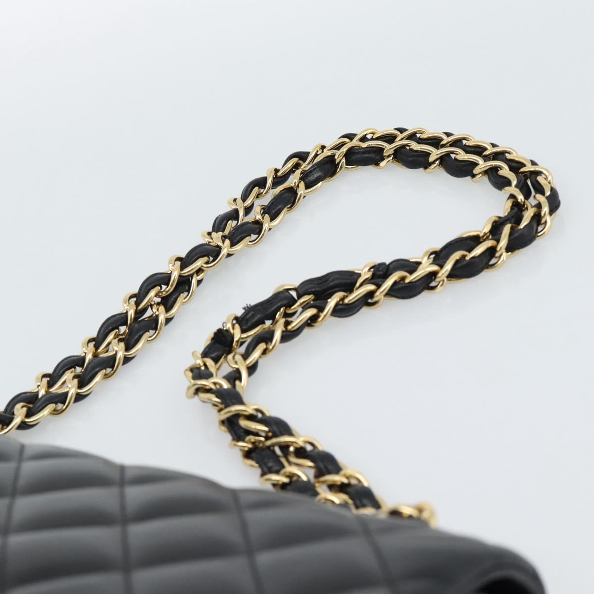 CHANEL Matelasse 30 Chain Shoulder Bag Lamb Skin Gold Black CC Auth 190118SAM