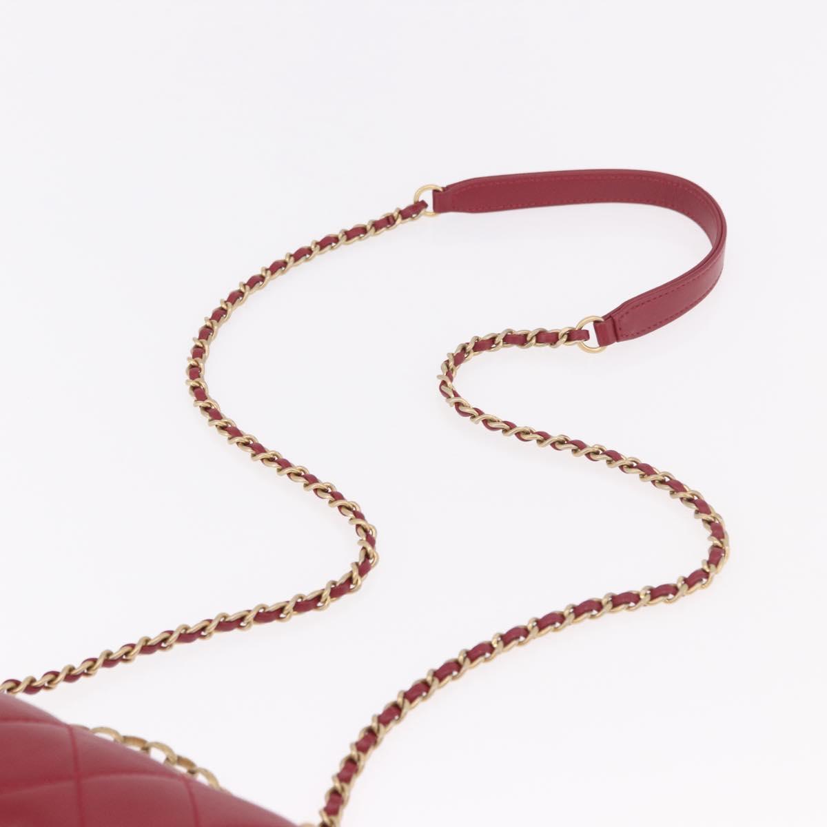 CHANEL Matelasse Chain Shoulder Bag Lamb Skin Red Gold CC Auth 190119SAM