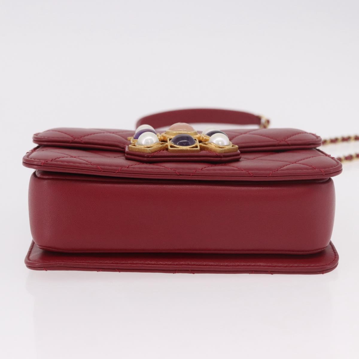 CHANEL Matelasse Chain Shoulder Bag Lamb Skin Red Gold CC Auth 190119SAM