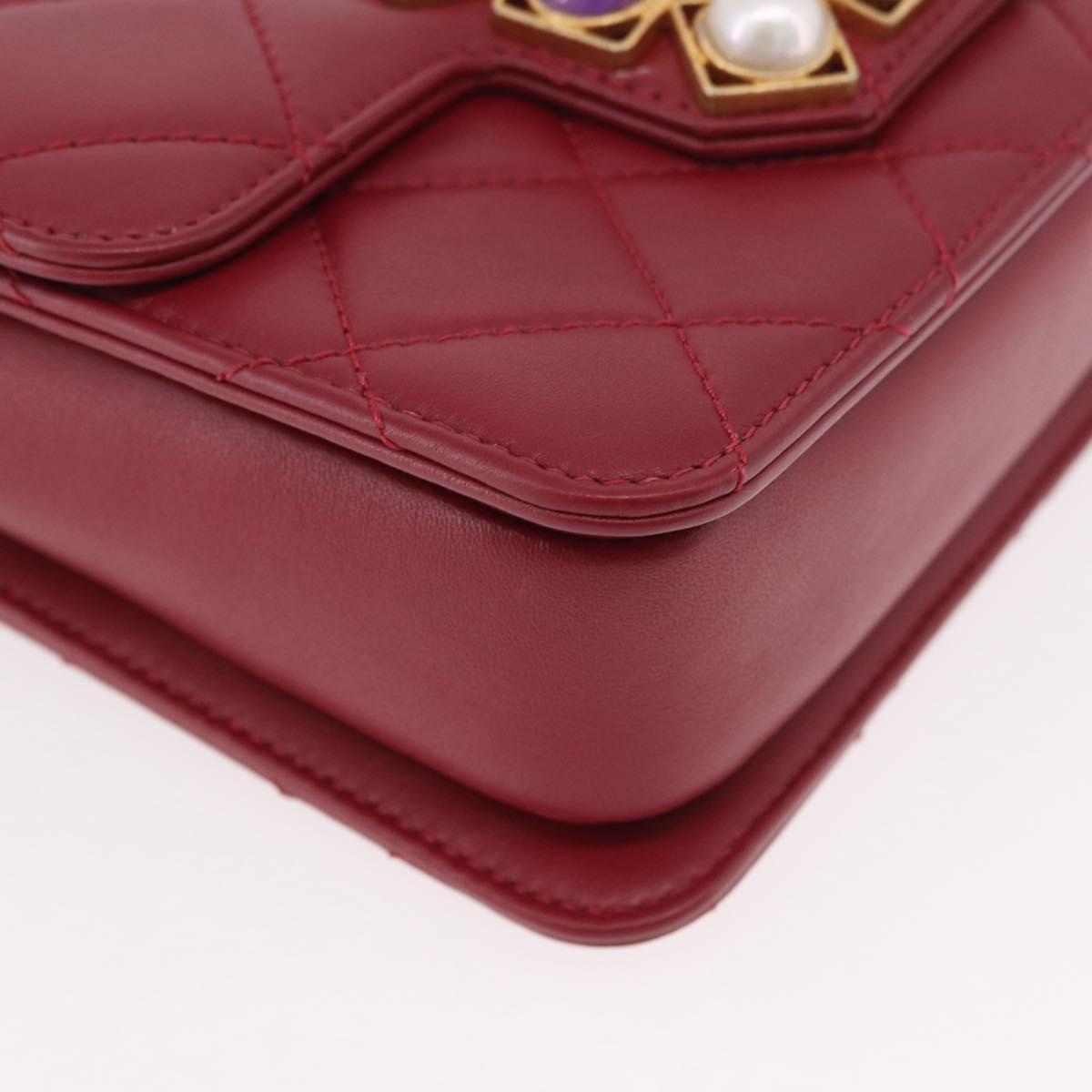 CHANEL Matelasse Chain Shoulder Bag Lamb Skin Red Gold CC Auth 190119SAM