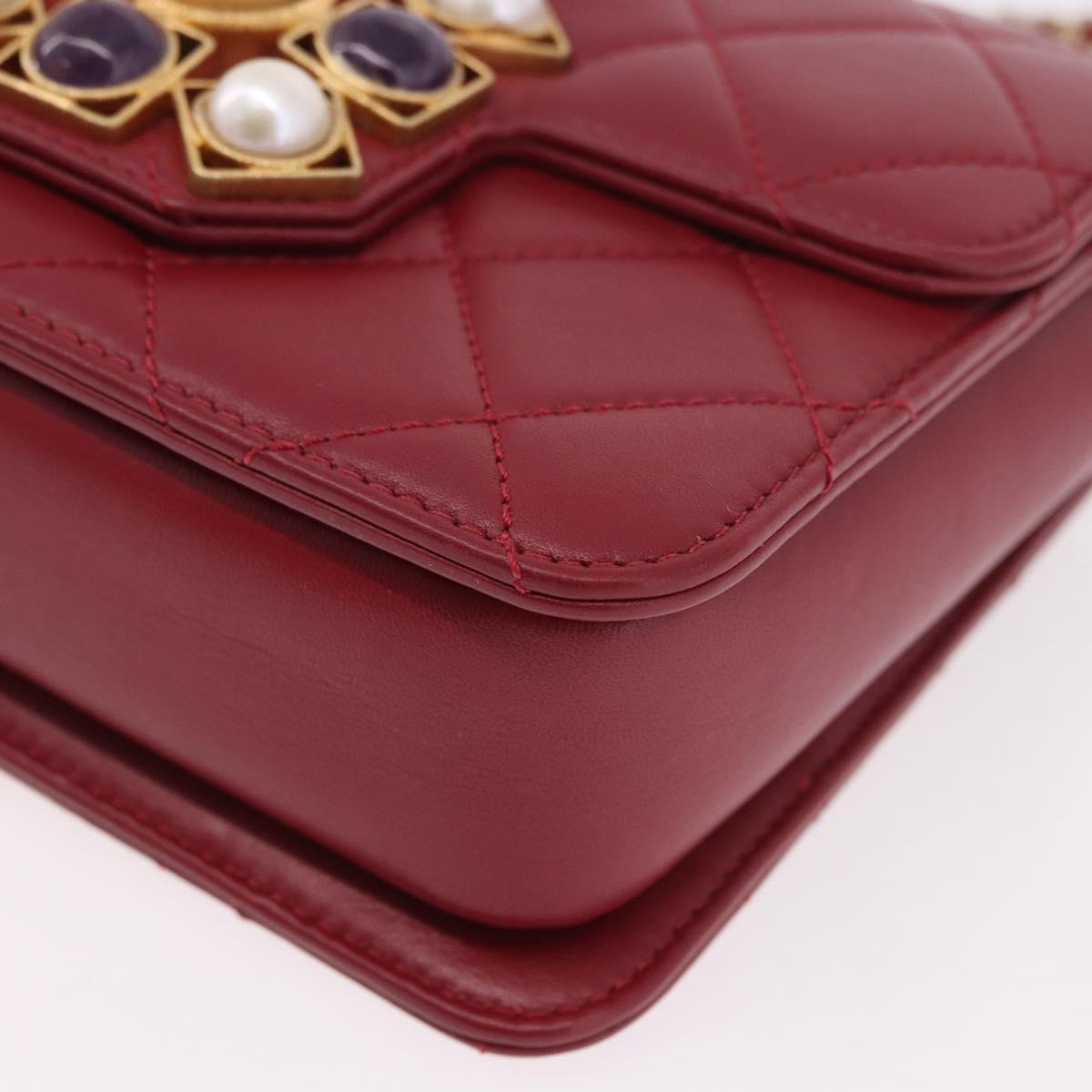 CHANEL Matelasse Chain Shoulder Bag Lamb Skin Red Gold CC Auth 190119SAM