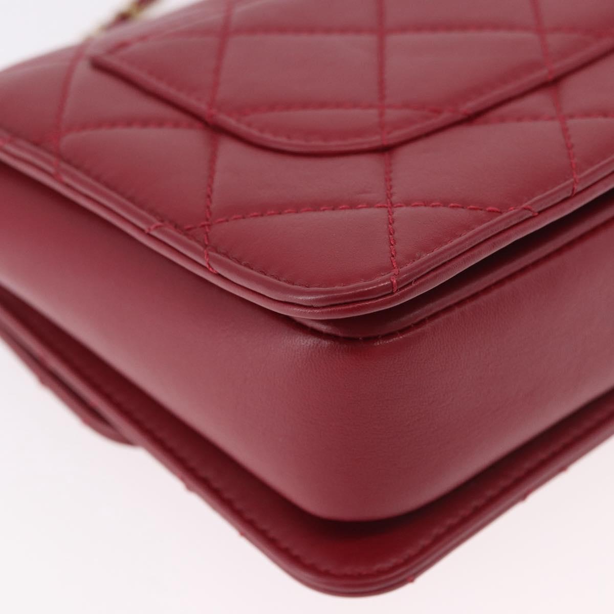 CHANEL Matelasse Chain Shoulder Bag Lamb Skin Red Gold CC Auth 190119SAM