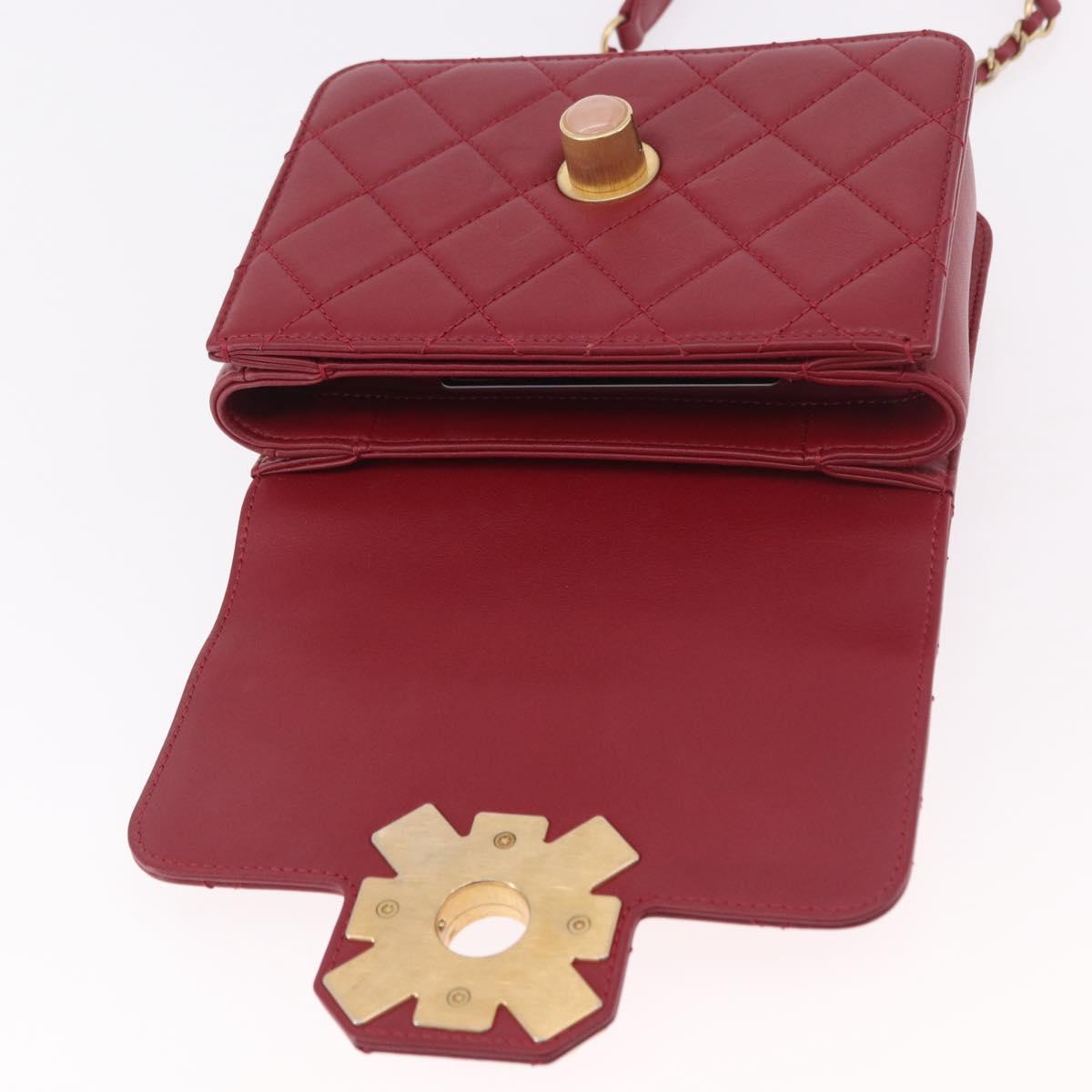 CHANEL Matelasse Chain Shoulder Bag Lamb Skin Red Gold CC Auth 190119SAM