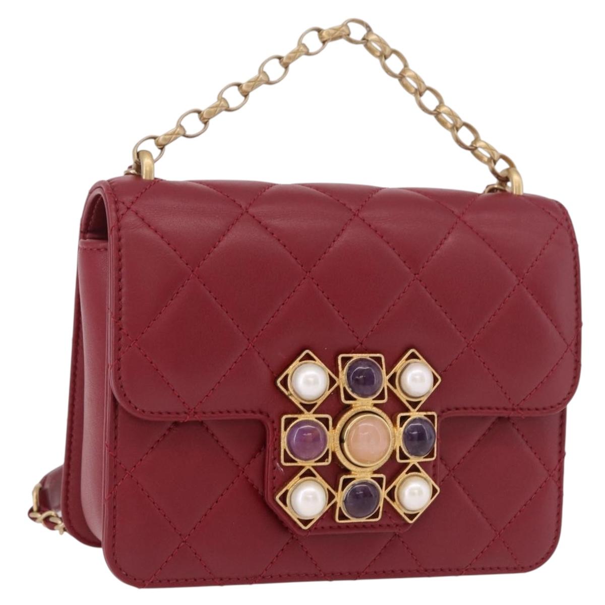 CHANEL Matelasse Chain Shoulder Bag Lamb Skin Red Gold CC Auth 190119SAM