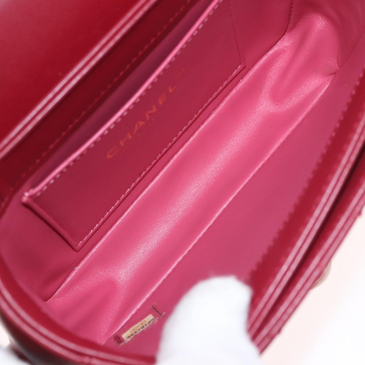 CHANEL Matelasse Chain Shoulder Bag Lamb Skin Red Gold CC Auth 190119SAM