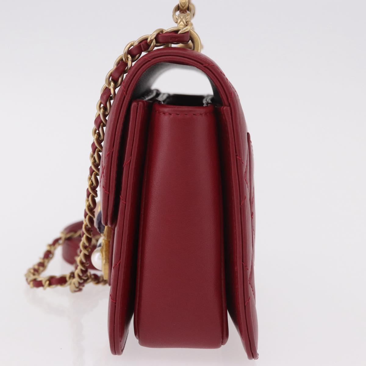 CHANEL Matelasse Chain Shoulder Bag Lamb Skin Red Gold CC Auth 190119SAM