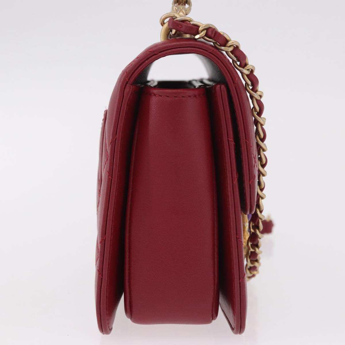 CHANEL Matelasse Chain Shoulder Bag Lamb Skin Red Gold CC Auth 190119SAM