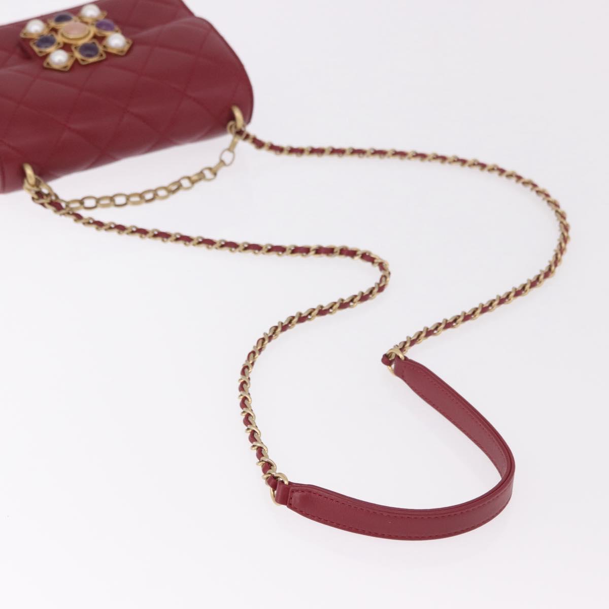 CHANEL Matelasse Chain Shoulder Bag Lamb Skin Red Gold CC Auth 190119SAM