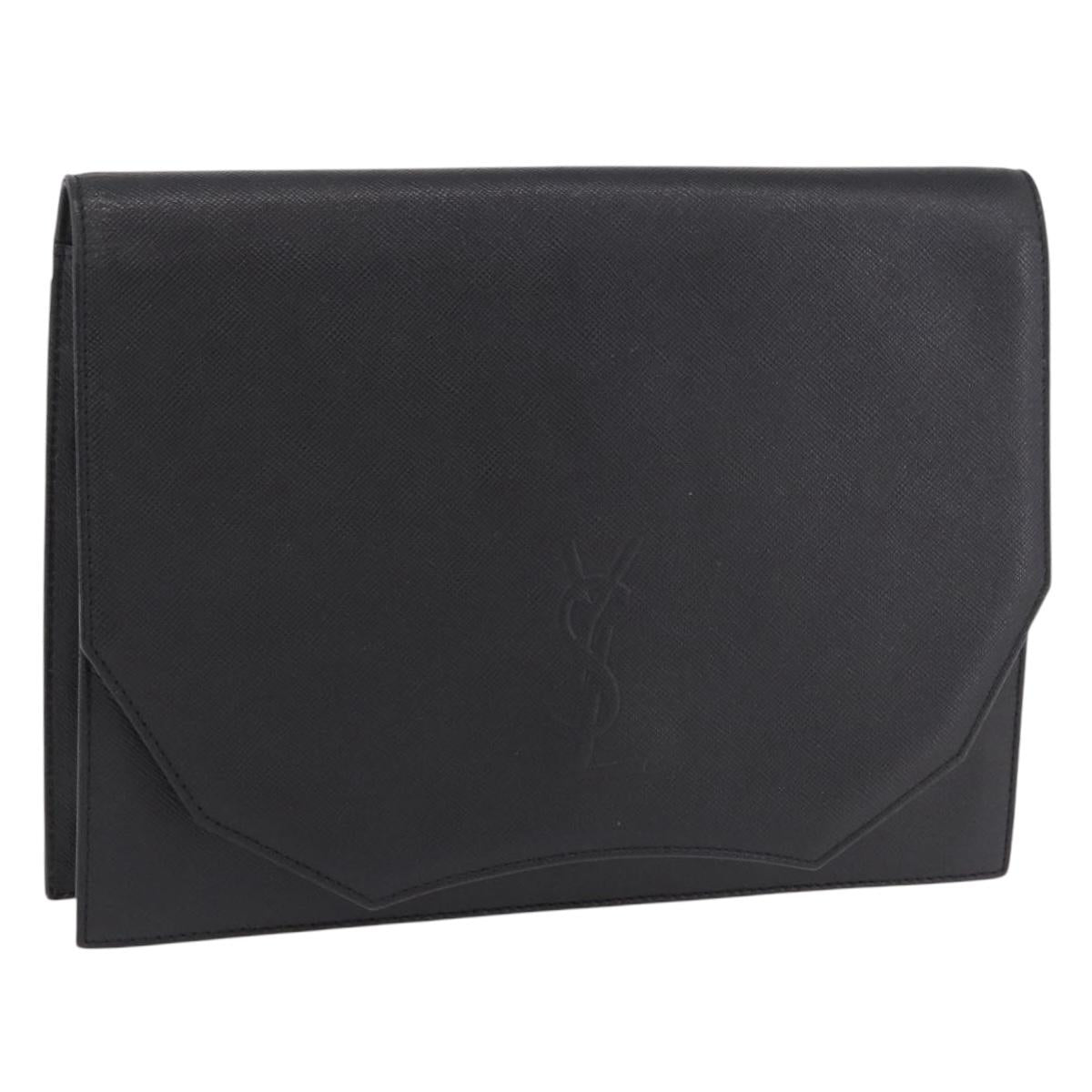 SAINT LAURENT Clutch Bag Leather Black Gold Auth 190126A