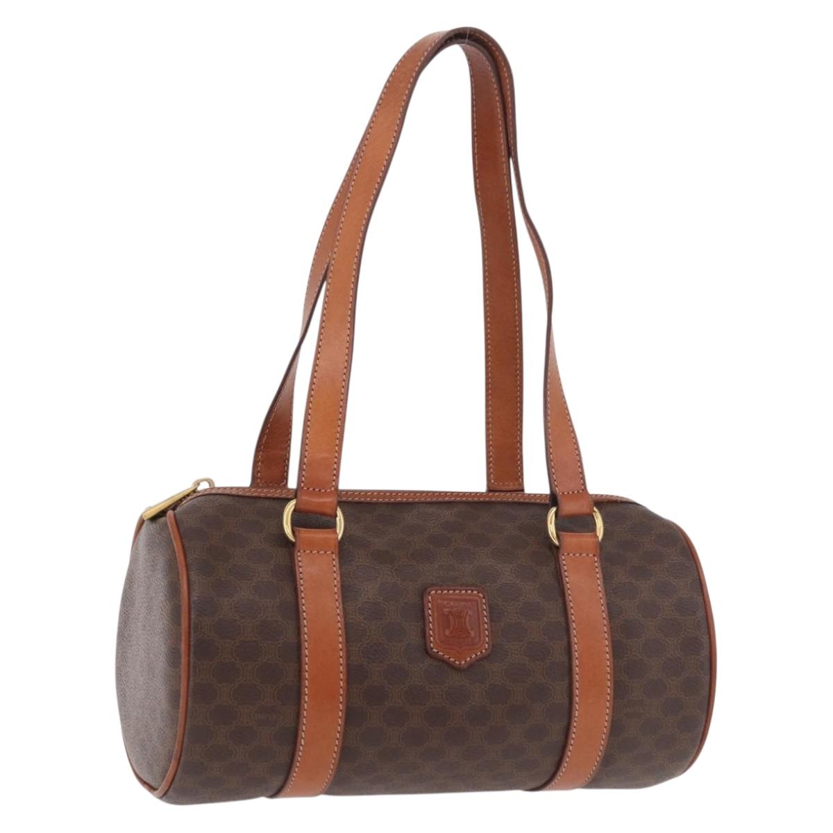 CELINE Macadam Canvas Hand Bag PVC Leather Brown Gold Auth 190132A