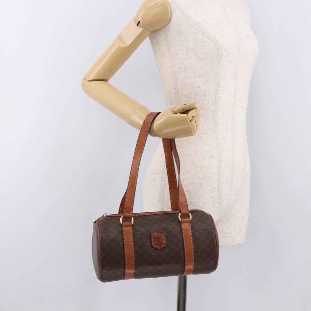 CELINE Macadam Canvas Hand Bag PVC Leather Brown Gold Auth 190132A