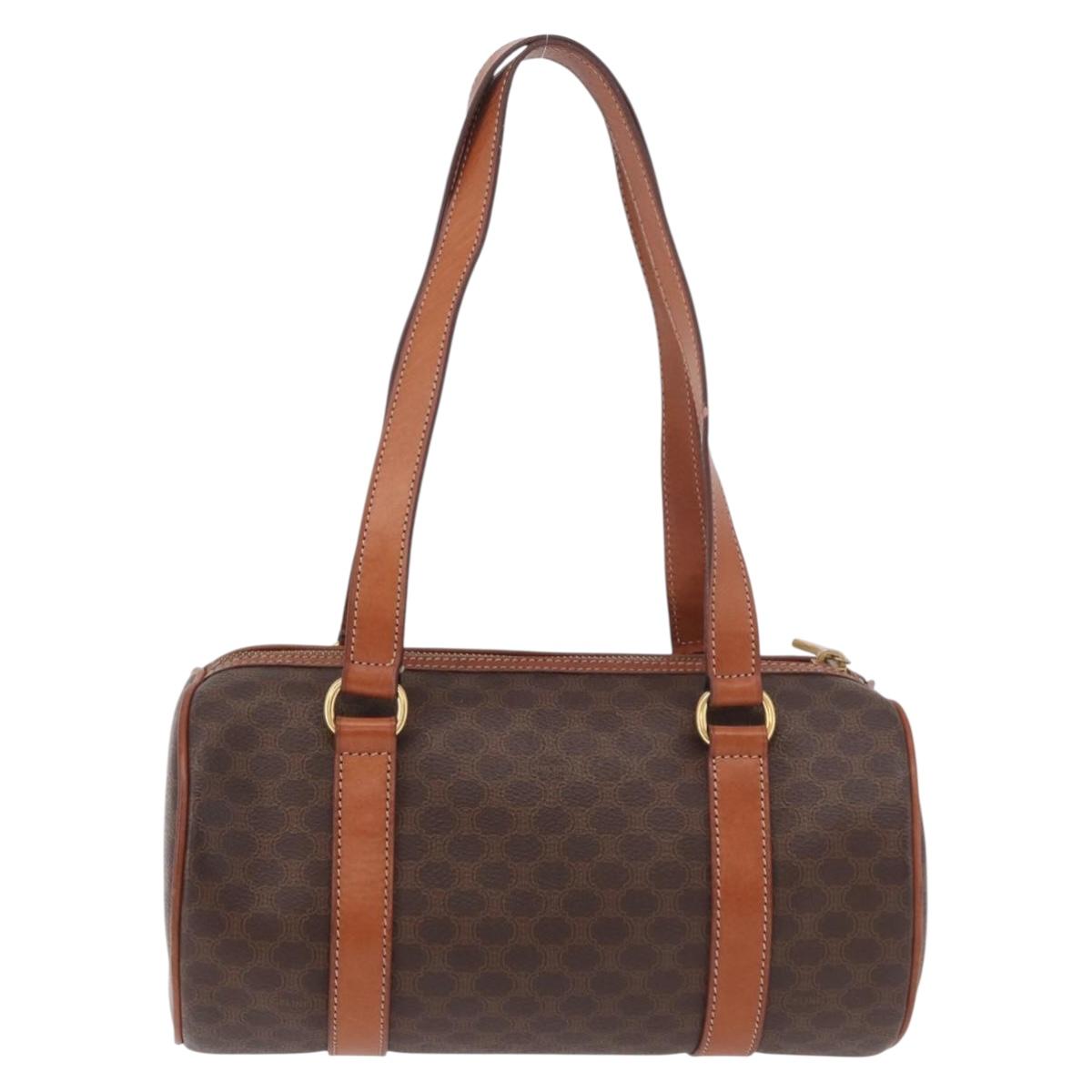 CELINE Macadam Canvas Hand Bag PVC Leather Brown Gold Auth 190132A