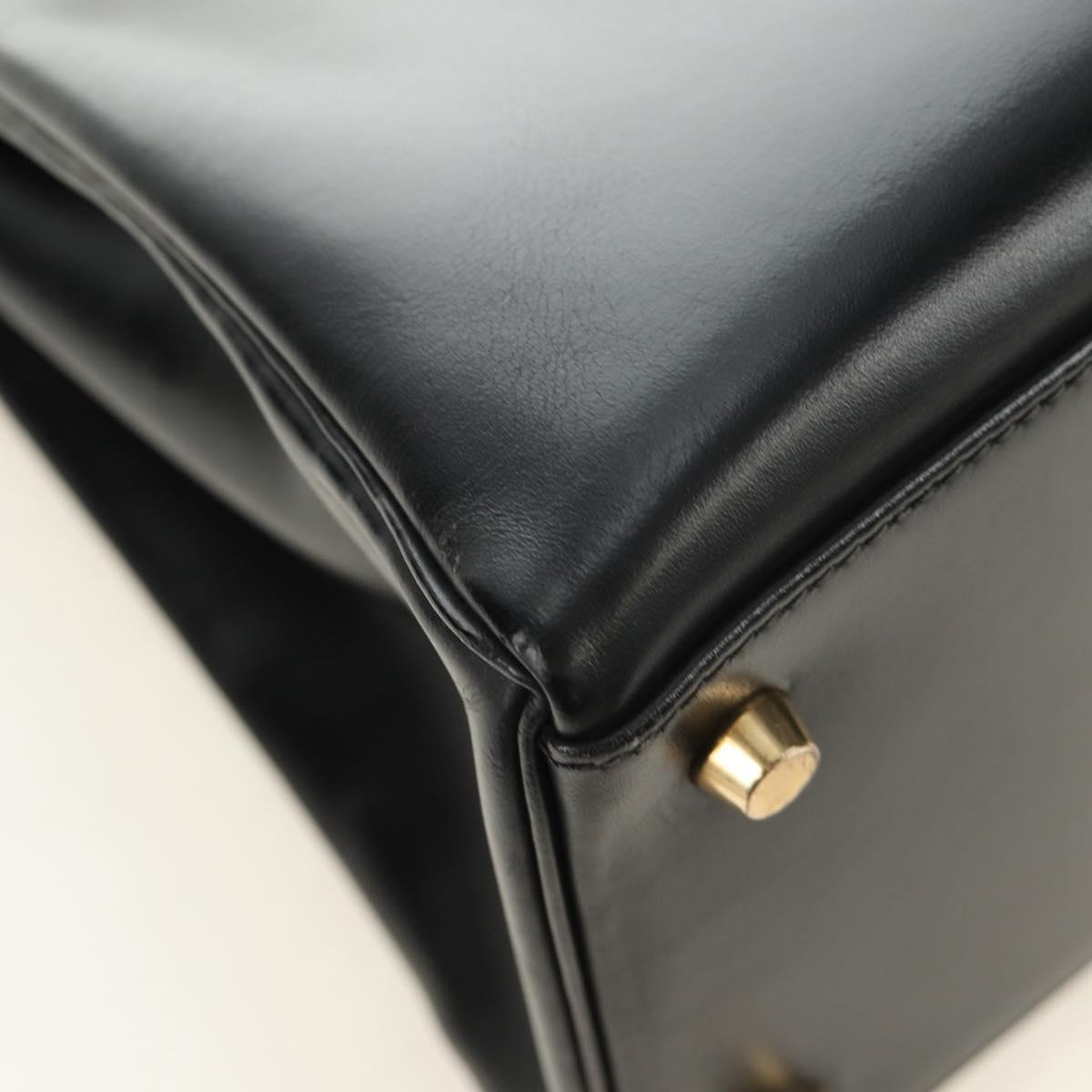 HERMES Box Calf Kelly 32 Hand Bag Leather 2way Black Gold Auth 190133SM