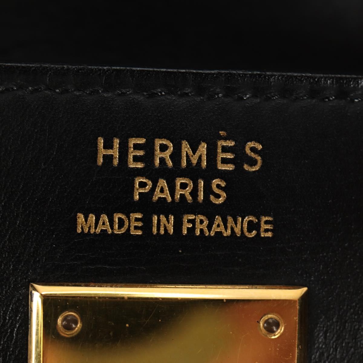 HERMES Box Calf Kelly 32 Hand Bag Leather 2way Black Gold Auth 190133SM