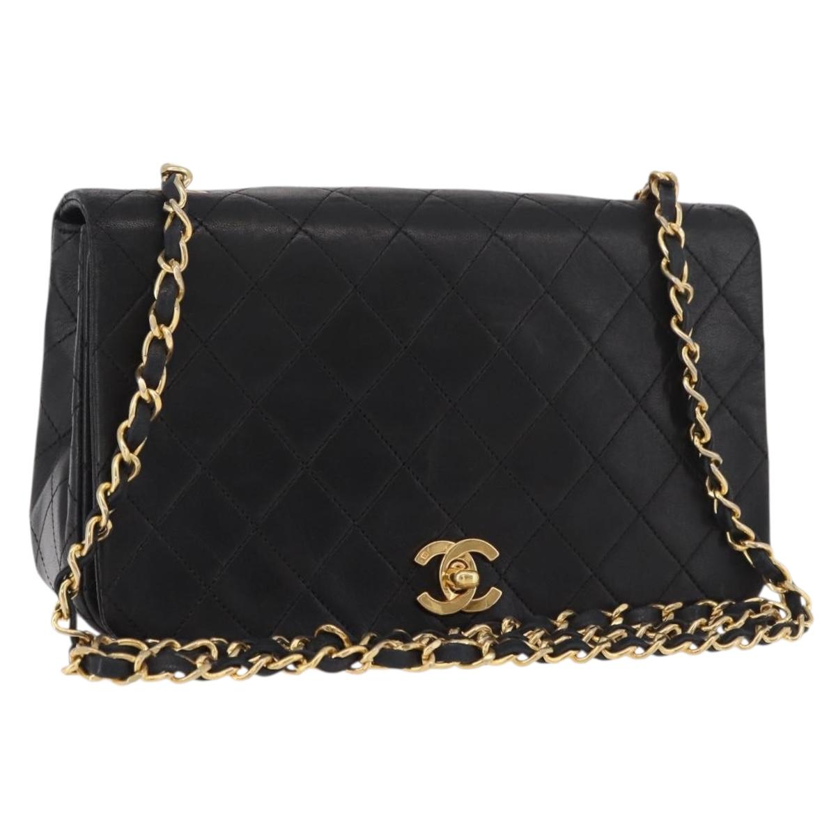 CHANEL Matelasse Chain Shoulder Bag Lamb Skin Black Gold CC Auth 190134SAV