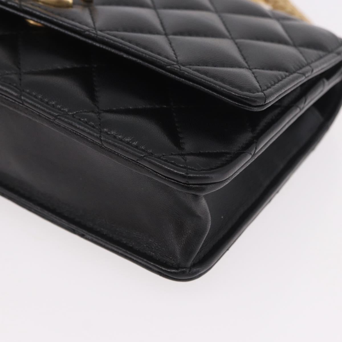 CHANEL Matelasse Chain Shoulder Bag Lamb Skin Black Gold CC Auth 190135SAM