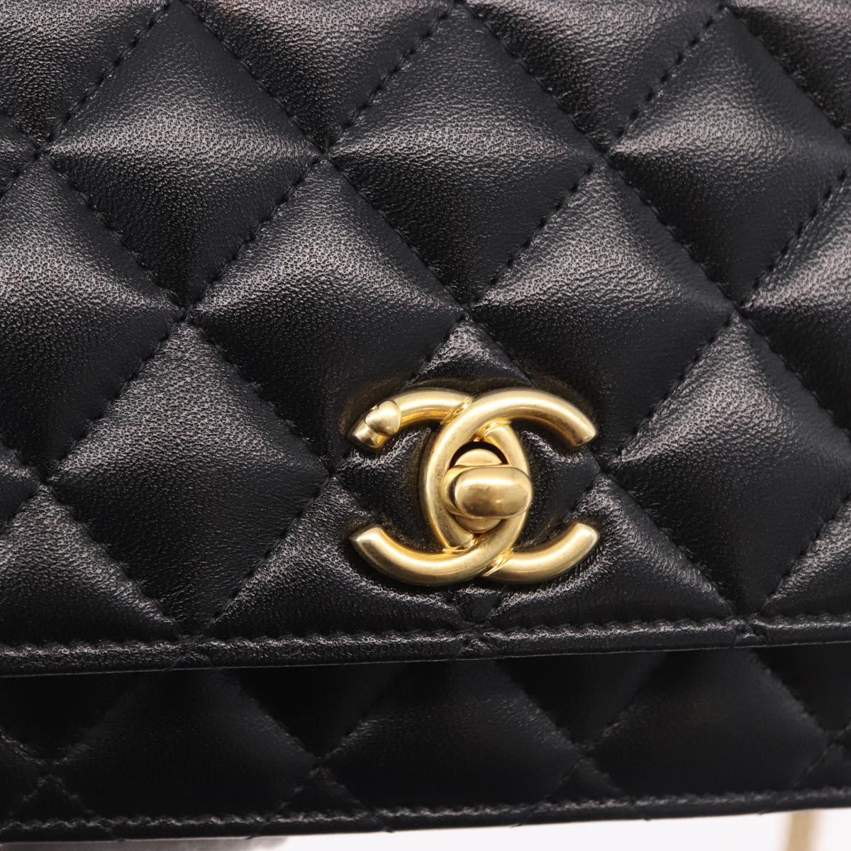 CHANEL Matelasse Chain Shoulder Bag Lamb Skin Black Gold CC Auth 190135SAM