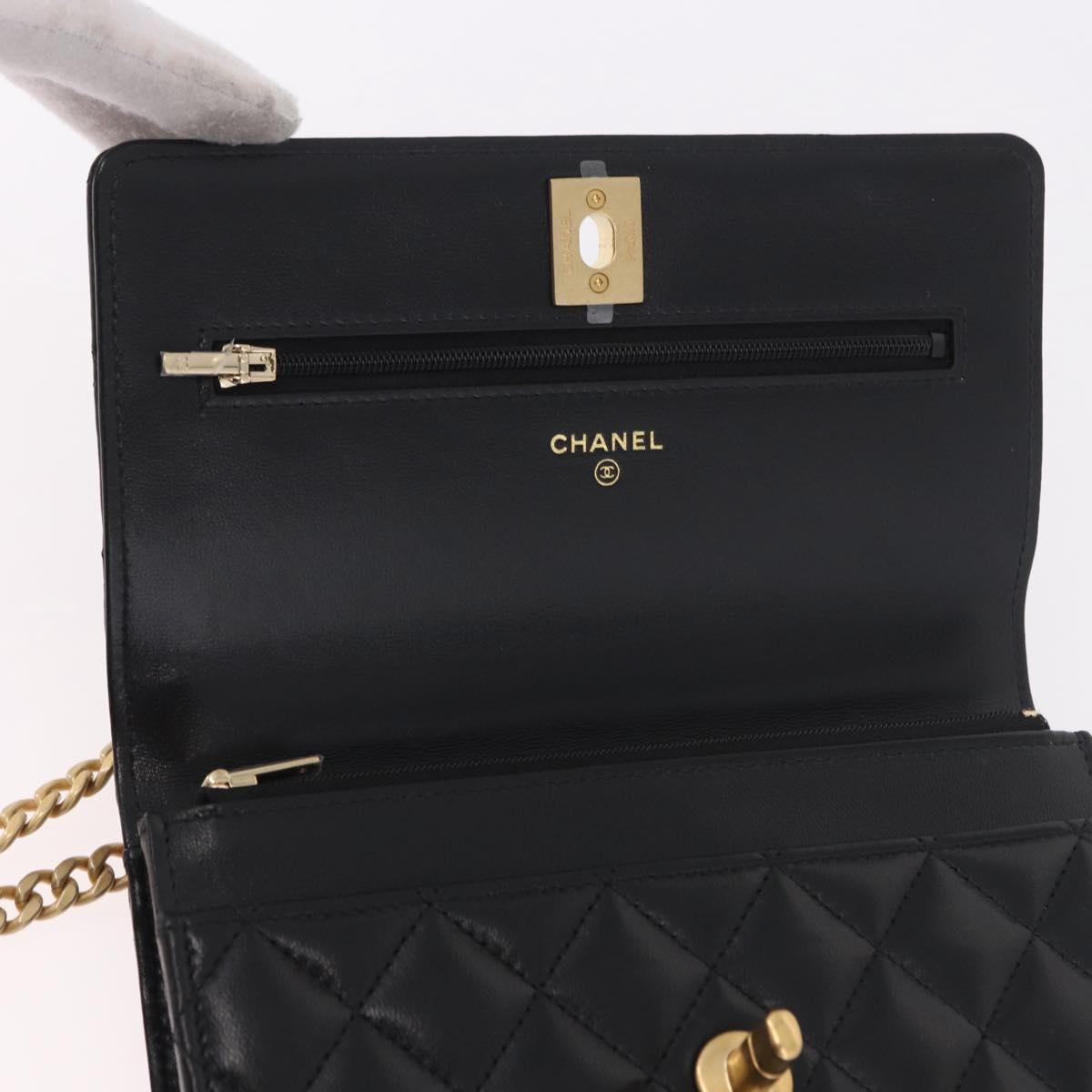 CHANEL Matelasse Chain Shoulder Bag Lamb Skin Black Gold CC Auth 190135SAM
