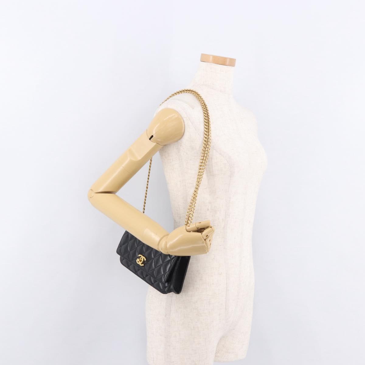 CHANEL Matelasse Chain Shoulder Bag Lamb Skin Black Gold CC Auth 190135SAM