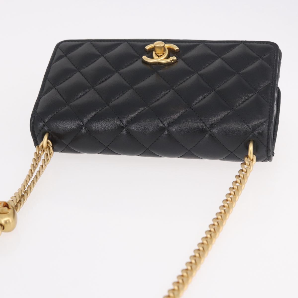CHANEL Matelasse Chain Shoulder Bag Lamb Skin Black Gold CC Auth 190135SAM