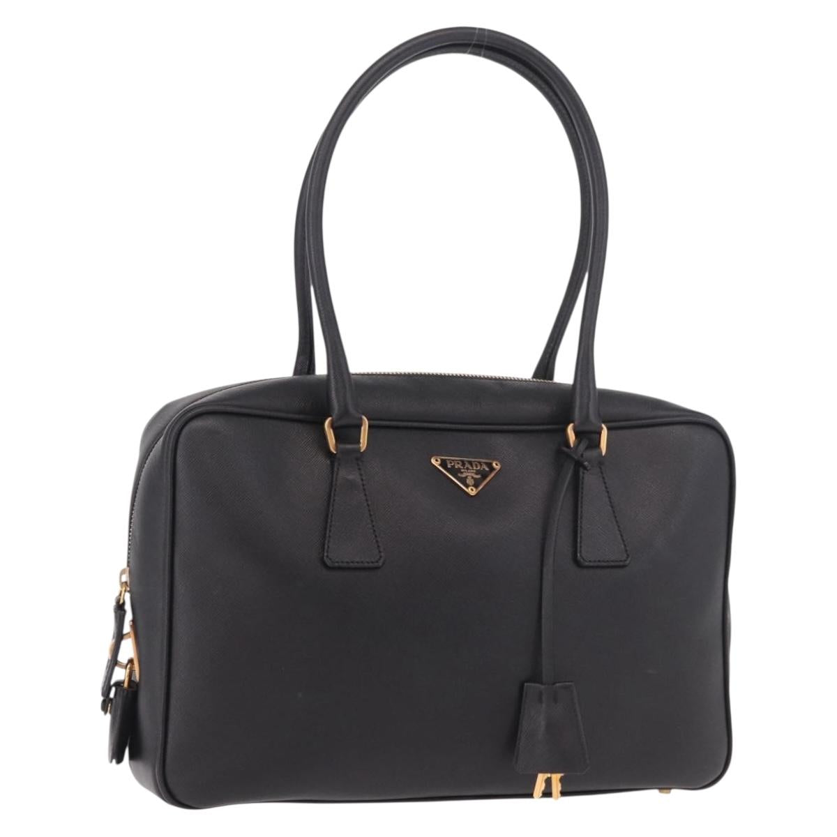 PRADA Hand Bag Safiano leather Black Gold Auth 190146SAV