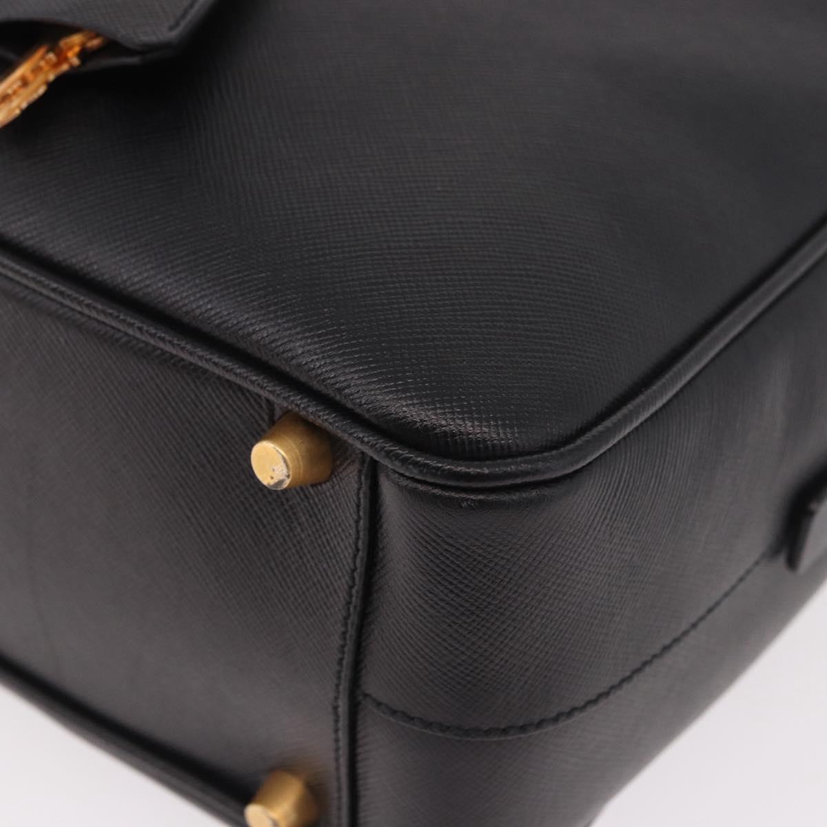 PRADA Hand Bag Safiano leather Black Gold Auth 190146SAV