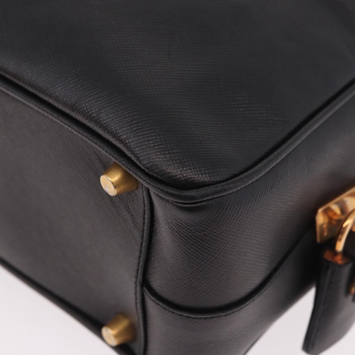 PRADA Hand Bag Safiano leather Black Gold Auth 190146SAV