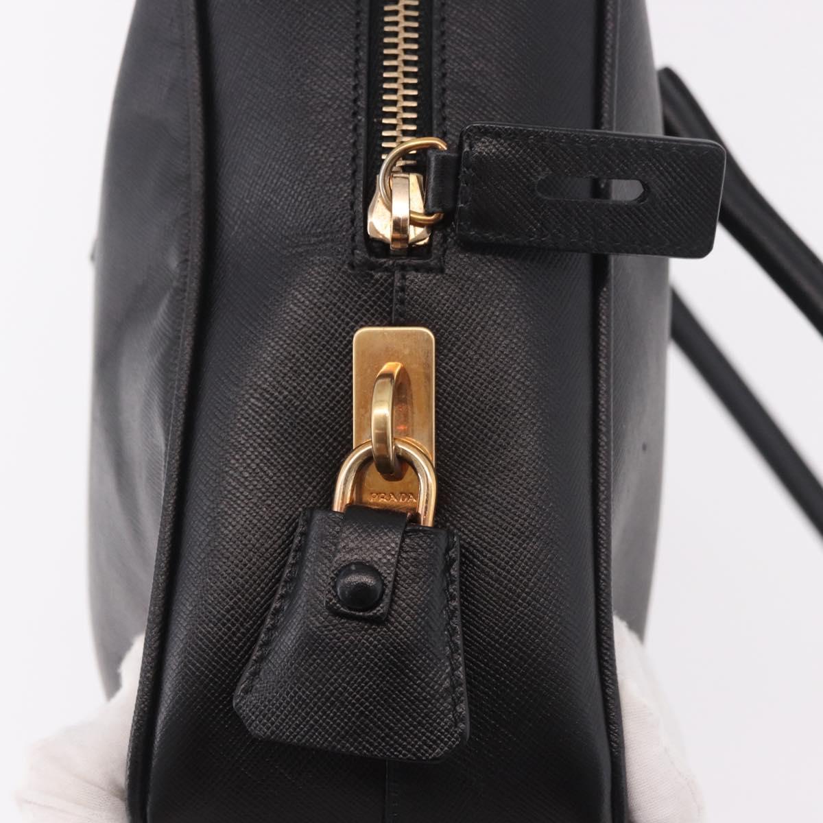 PRADA Hand Bag Safiano leather Black Gold Auth 190146SAV