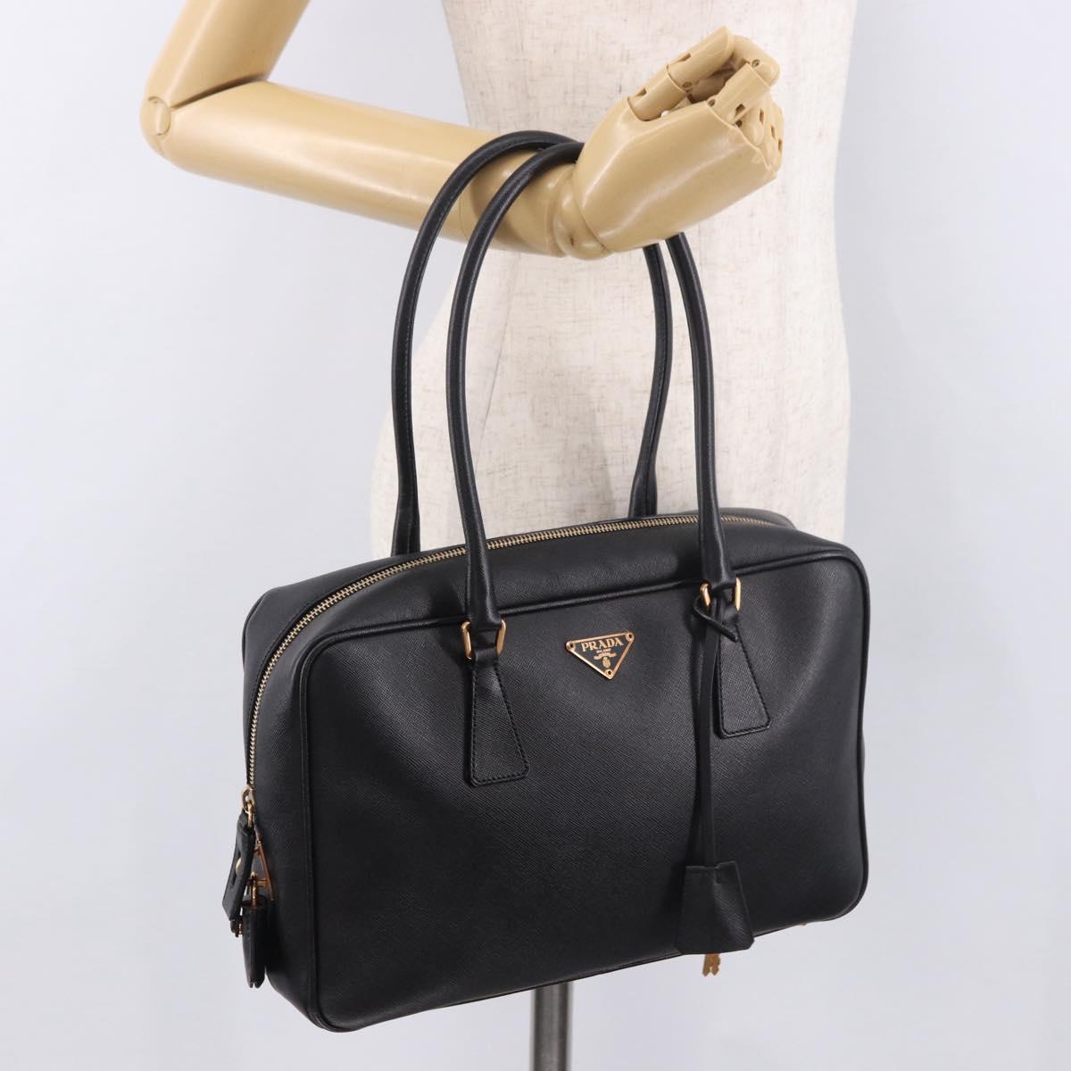 PRADA Hand Bag Safiano leather Black Gold Auth 190146SAV