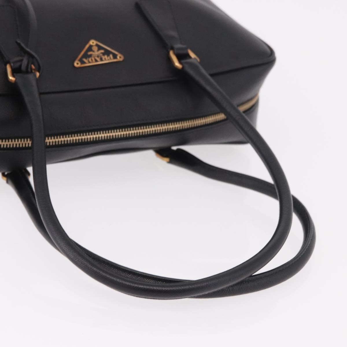 PRADA Hand Bag Safiano leather Black Gold Auth 190146SAV