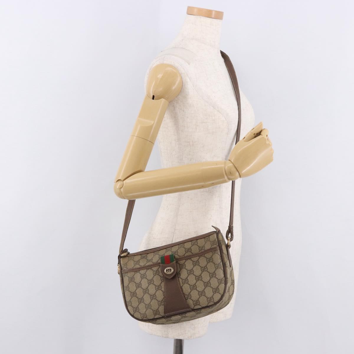 GUCCI GG Supreme Web Sherry Line Bag PVC Beige Gold 89 02 032 Auth 190150