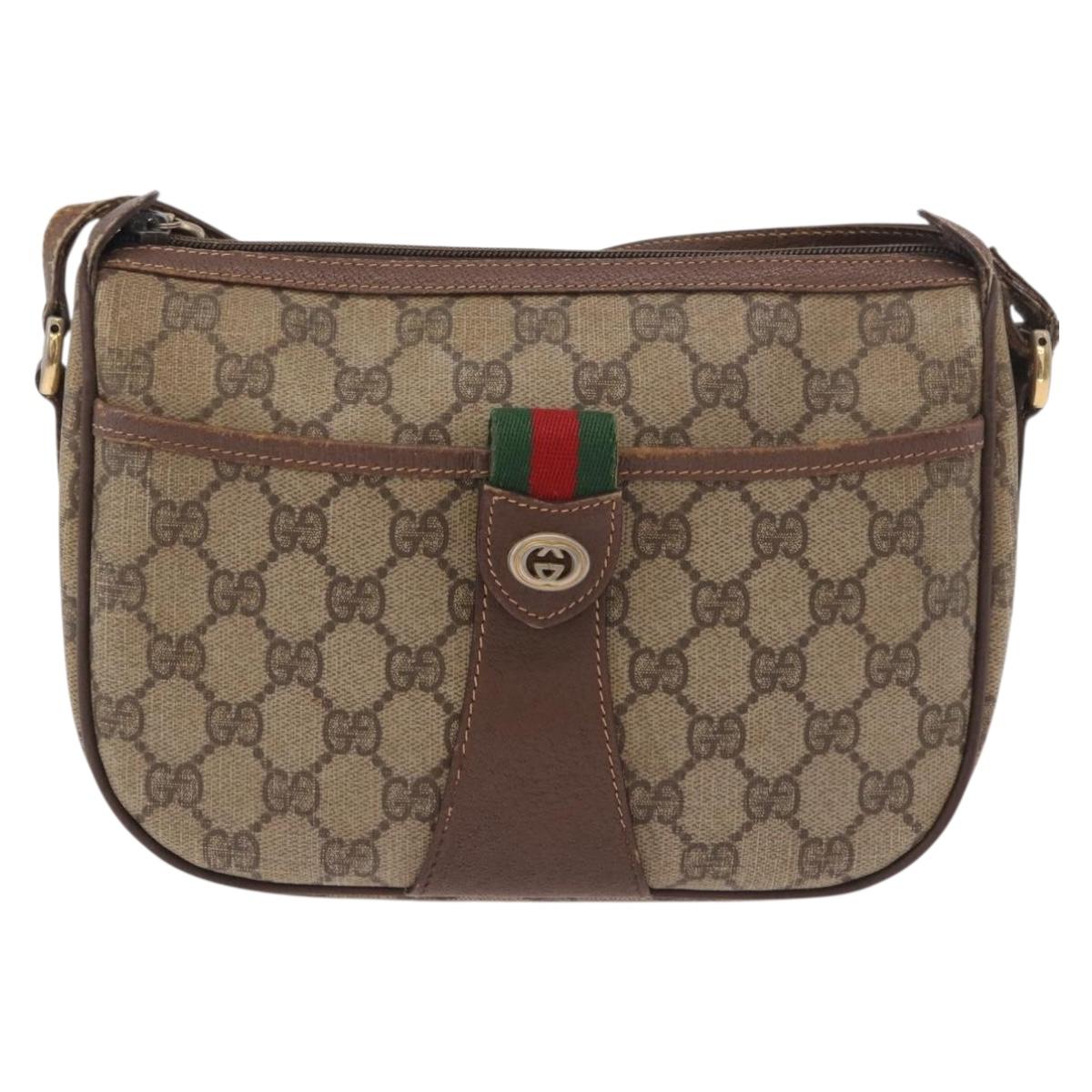 GUCCI GG Supreme Web Sherry Line Bag PVC Beige Gold 89 02 032 Auth 190150