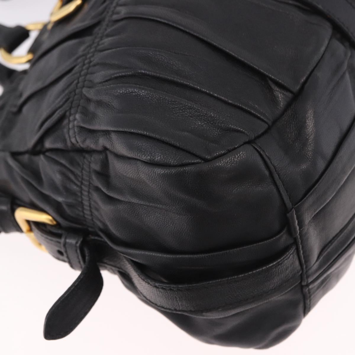 PRADA Gathered Hand Bag Leather 2way Black Gold Auth 190154V