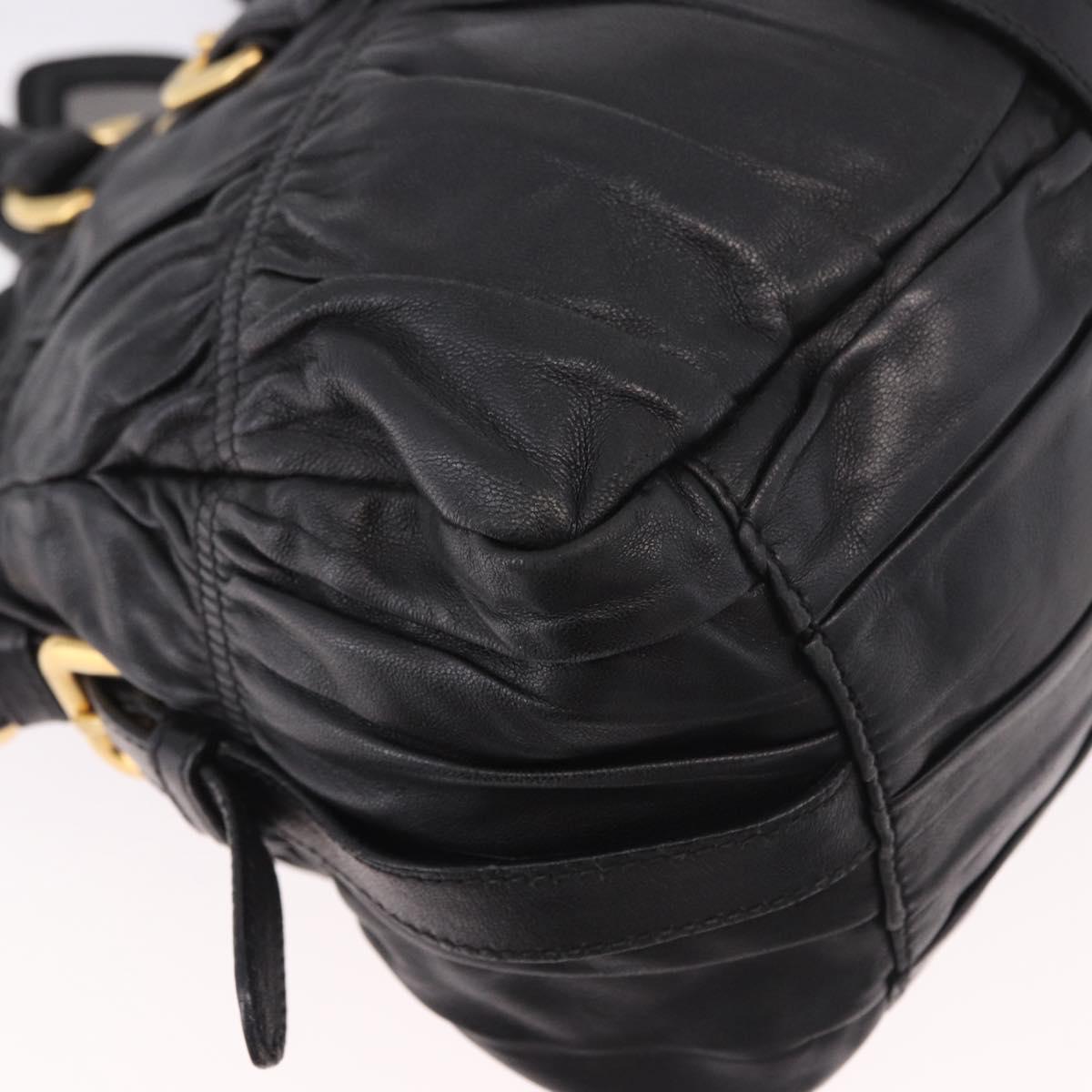 PRADA Gathered Hand Bag Leather 2way Black Gold Auth 190154V