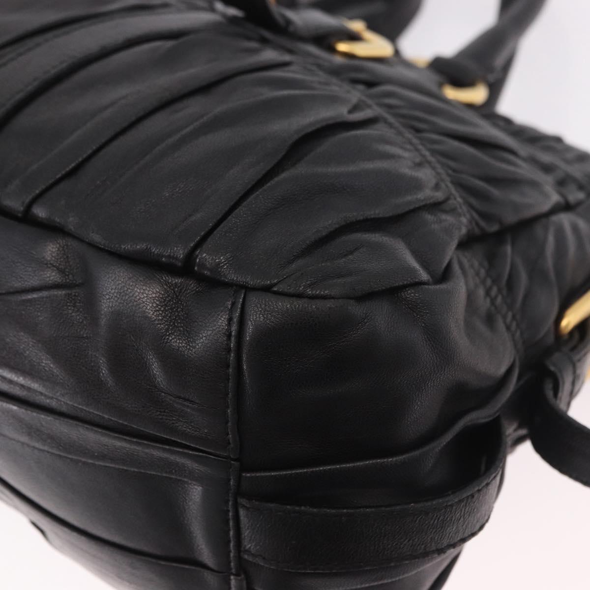 PRADA Gathered Hand Bag Leather 2way Black Gold Auth 190154V