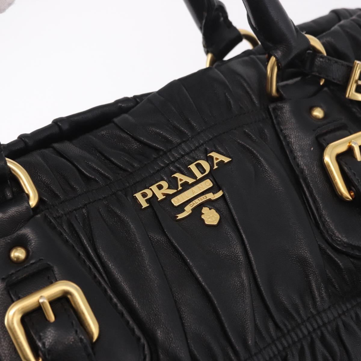 PRADA Gathered Hand Bag Leather 2way Black Gold Auth 190154V