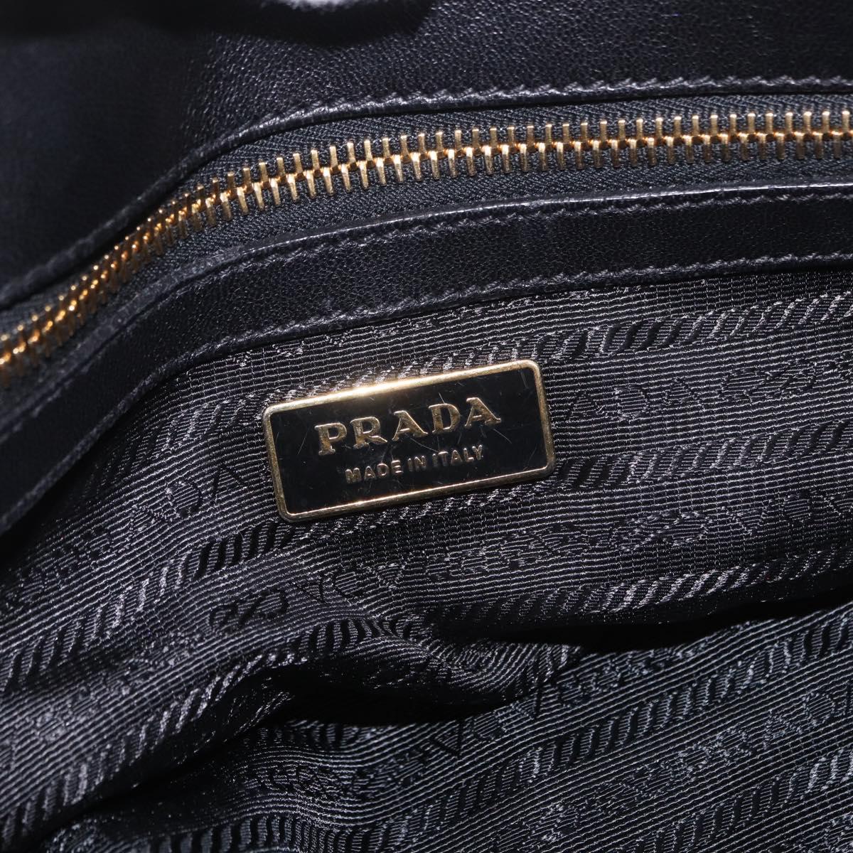 PRADA Gathered Hand Bag Leather 2way Black Gold Auth 190154V