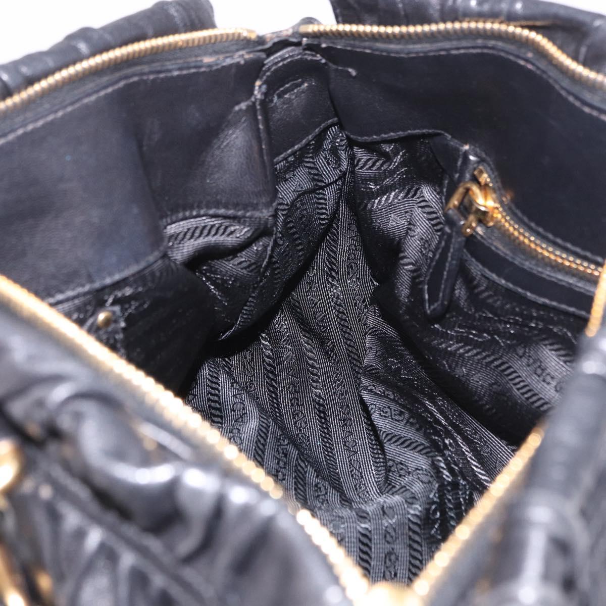 PRADA Gathered Hand Bag Leather 2way Black Gold Auth 190154V