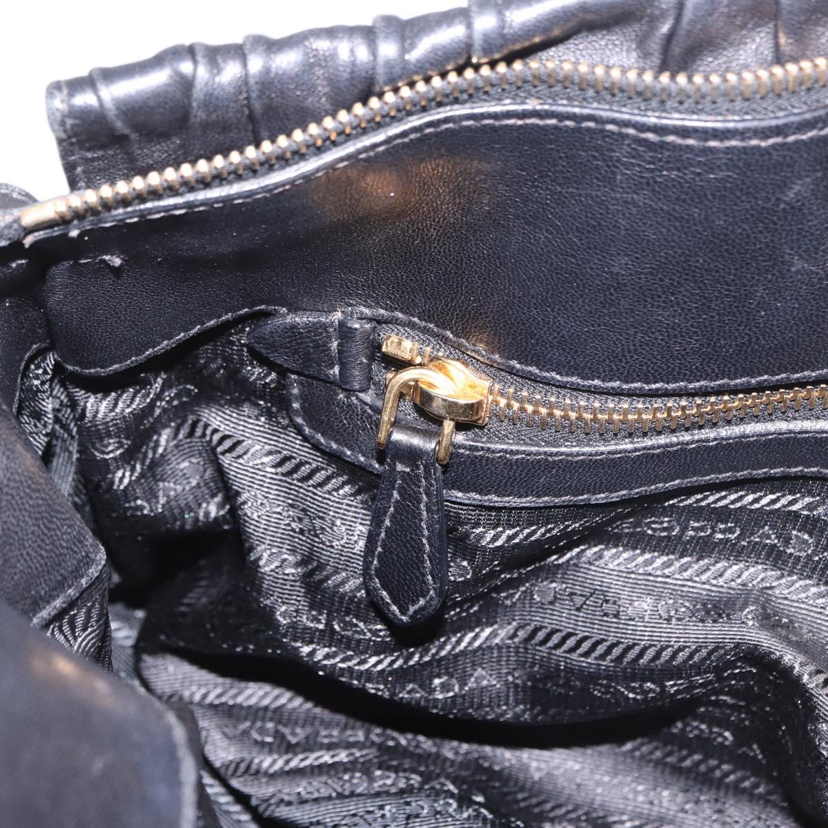 PRADA Gathered Hand Bag Leather 2way Black Gold Auth 190154V