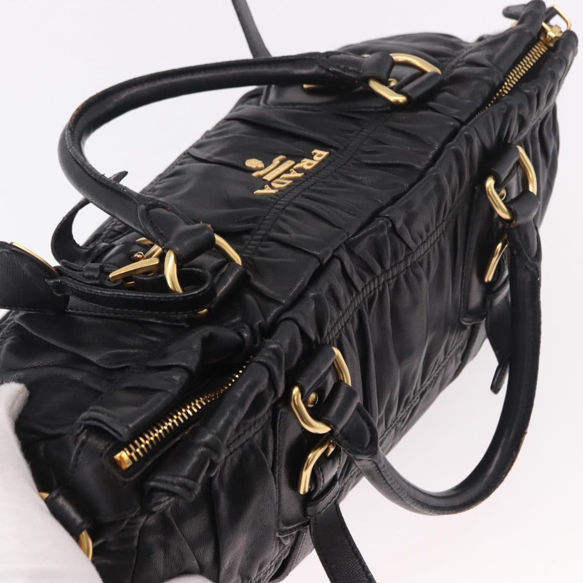 PRADA Gathered Hand Bag Leather 2way Black Gold Auth 190154V