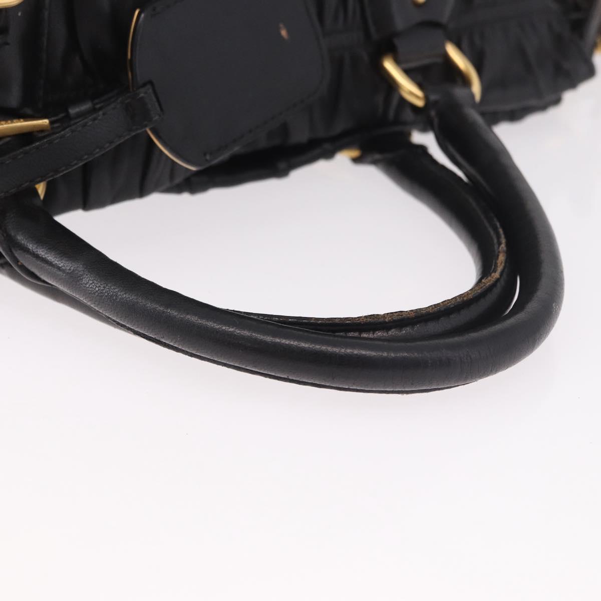 PRADA Gathered Hand Bag Leather 2way Black Gold Auth 190154V